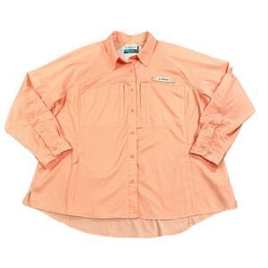 Magellan Outdoors Fishing Shirt Mens 2X Fish Gear Peach‎ Long Sleeve Button Up